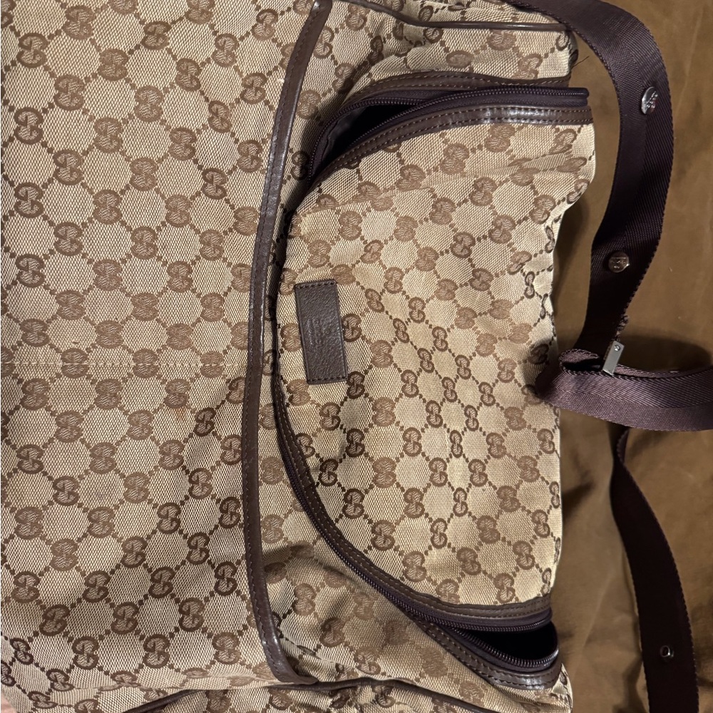 Auth Gucci Monogram Canvas Unisex Tote Daiper kids milk bottle Bag GG